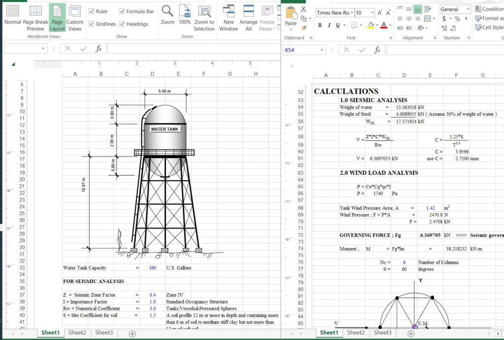 Overhead Water Tank Design Excel Sheet