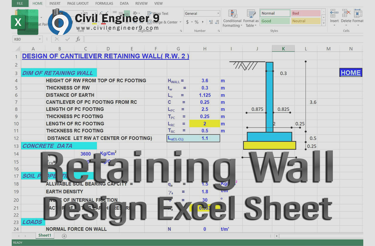 Retaining Wall Design Excel Sheet